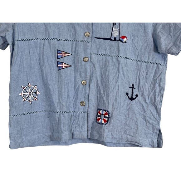 Vintage Coastal Sailboat Top PM Blue Tank Retro Classic Euro Summer Preppy 80s - Picture 12 of 16